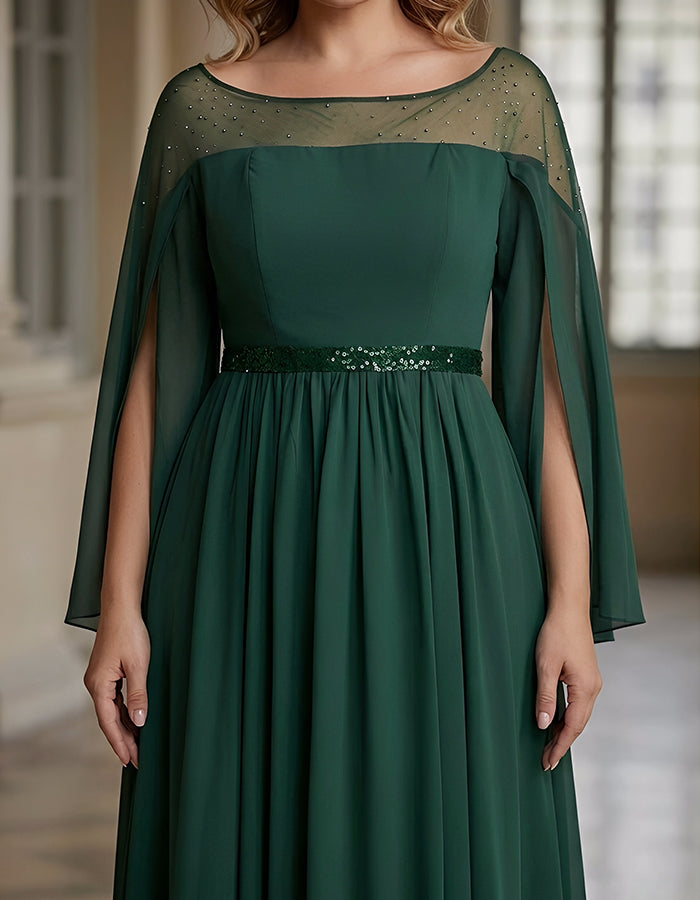 Green Chiffon Shawl Style Full Maxi Dress