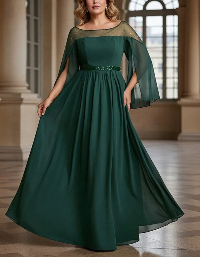 Green Chiffon Shawl Style Full Maxi Dress