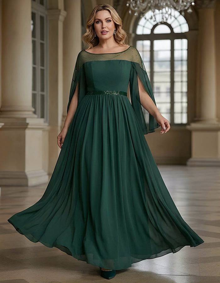 Green Chiffon Shawl Style Full Maxi Dress
