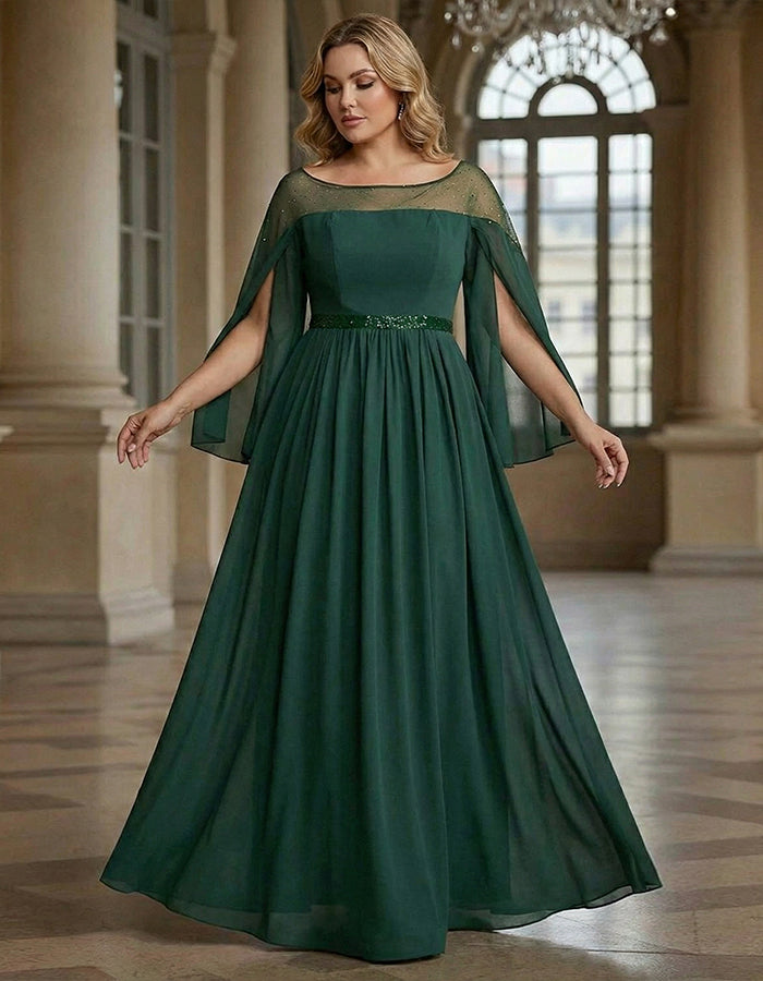 Green Chiffon Shawl Style Full Maxi Dress