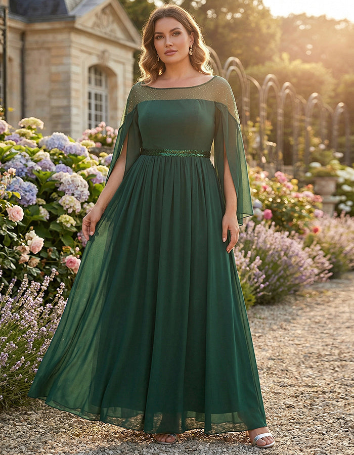 Green Chiffon Shawl Style Full Maxi Dress