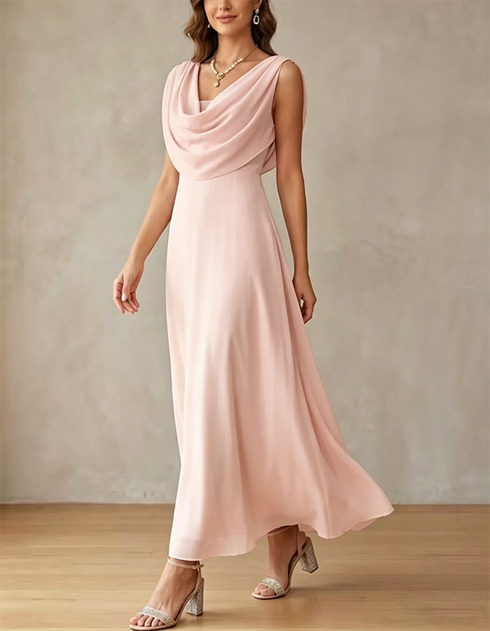 Pink Draped Chiffon Maxi Dress