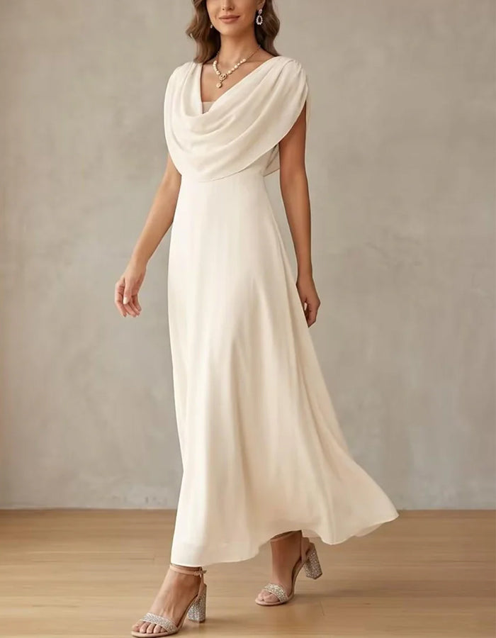 Pink Draped Chiffon Maxi Dress