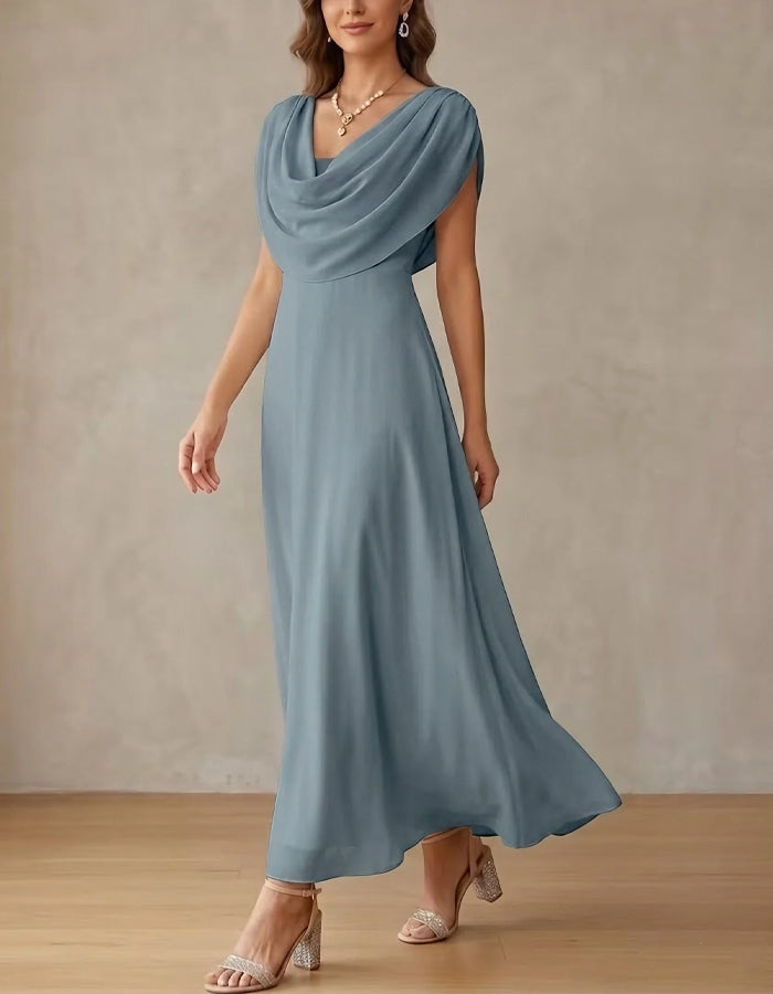 Pink Draped Chiffon Maxi Dress