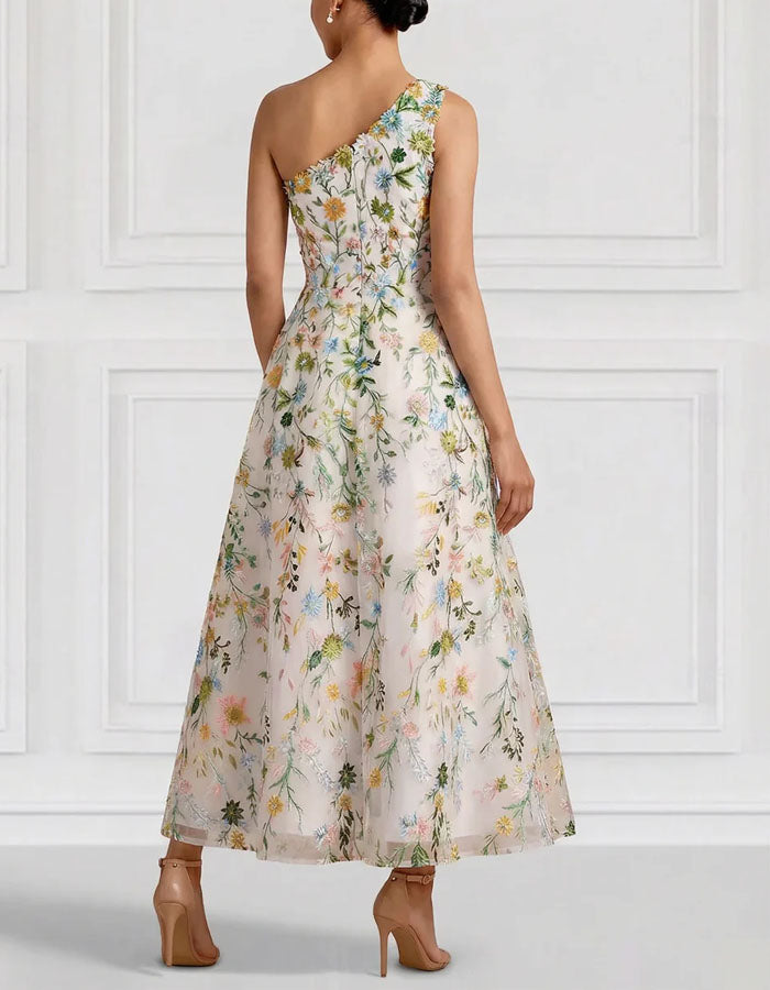 Light Pink Floral Off Shoulder Mesh Fabric Maxi Dress