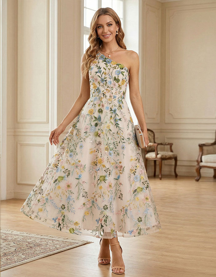 Light Pink Floral Off Shoulder Mesh Fabric Maxi Dress