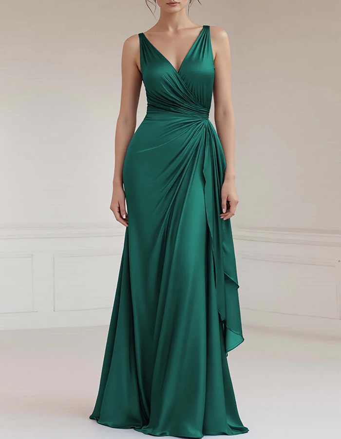 Vestido maxi cruzado con escote en V pronunciado de satén