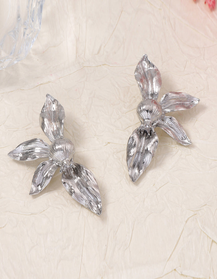 Unique Textured Alloy Flower Stud Earrings
