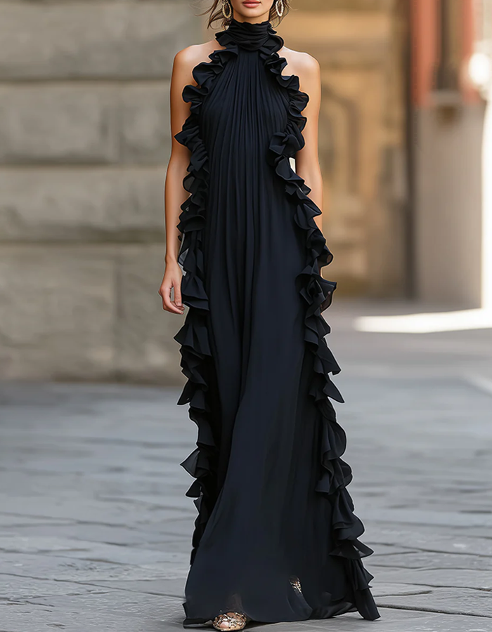 Ruffled Chiffon Maxi Dress