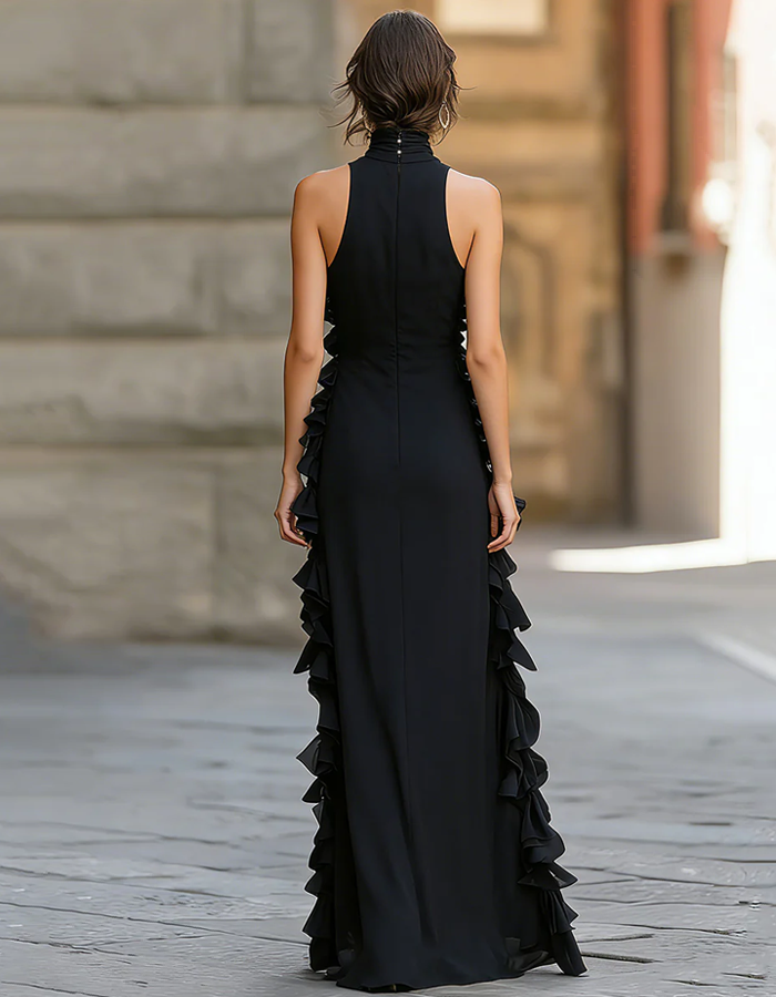 Ruffled Chiffon Maxi Dress