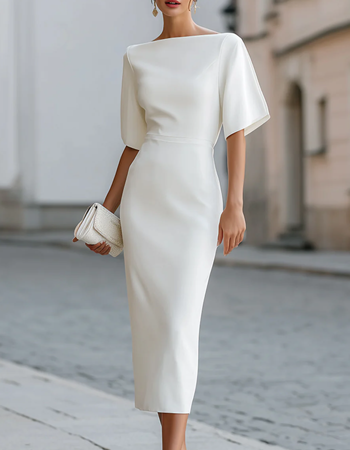 Boat Neck Ruffle Sleeve Midi Dress