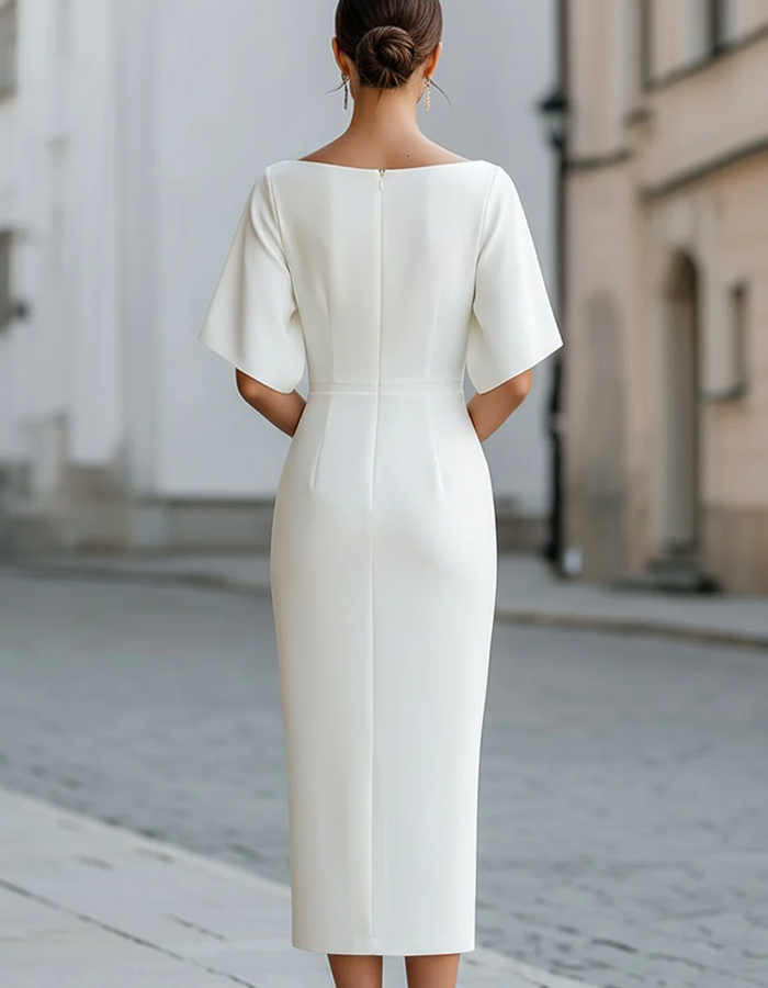 Boat Neck Ruffle Sleeve Midi Dress