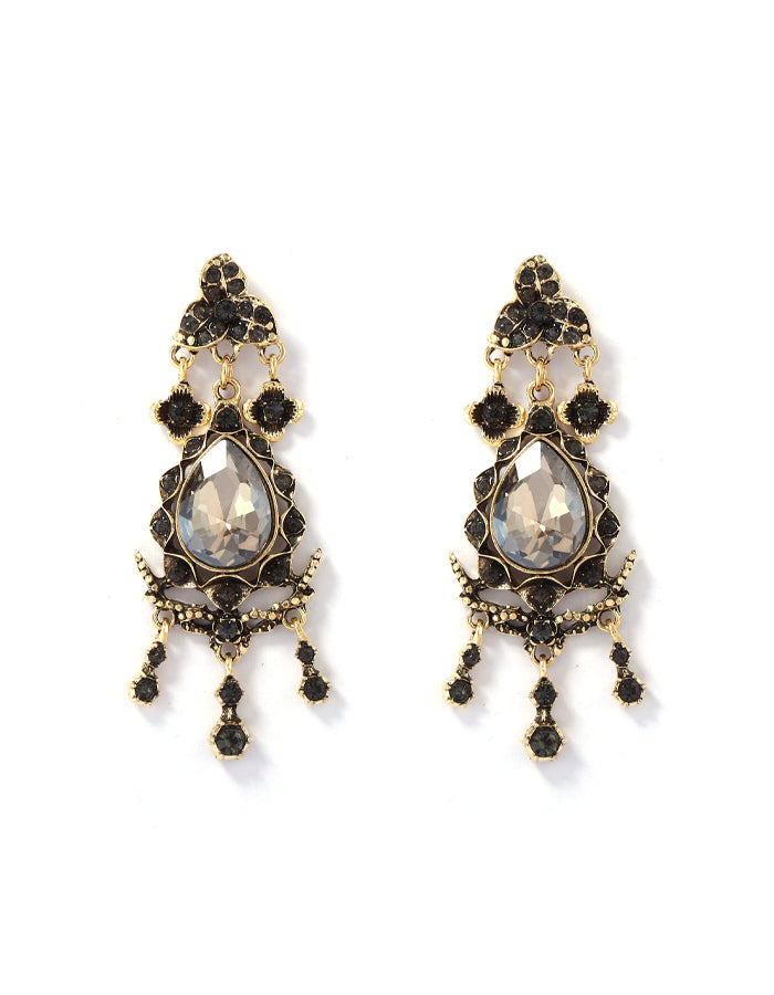 Pendientes de aleación con forma de lágrima de diamante completo