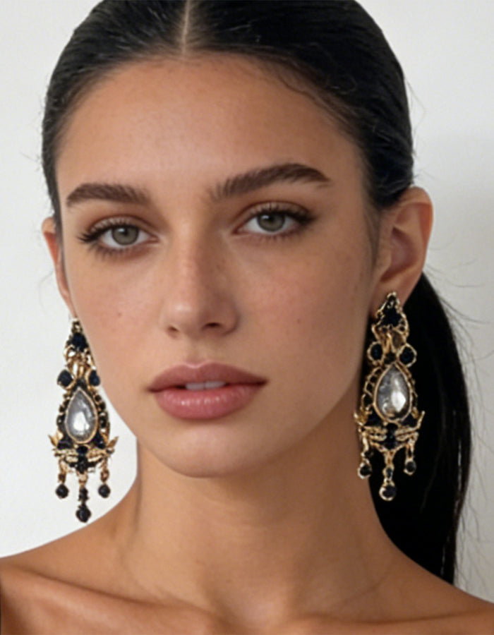 Alloy Full Diamond Teardrop Earrings