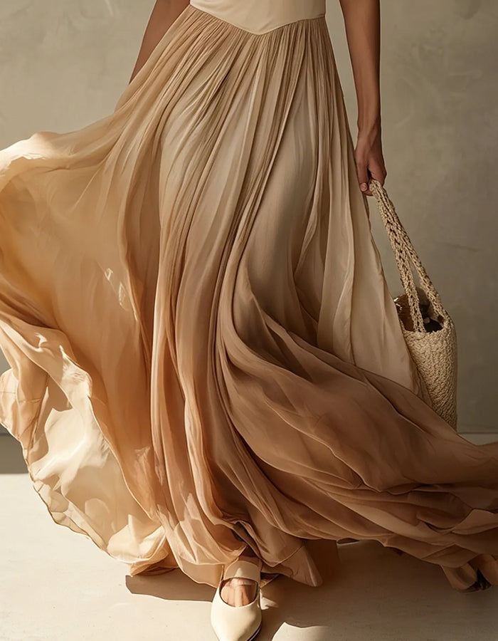 Beige Chiffon Halter Neck Ruched Bodice Maxi Dress