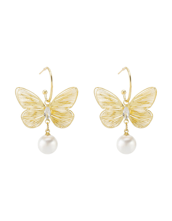 Large Butterfly Pearl Earrings