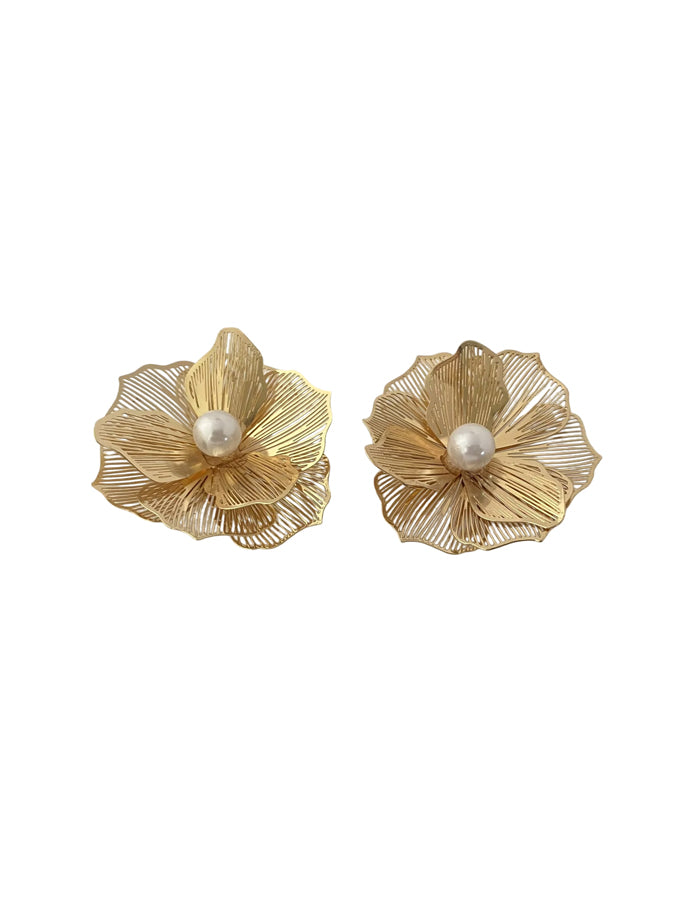 Gold Openwork Flower Earrings