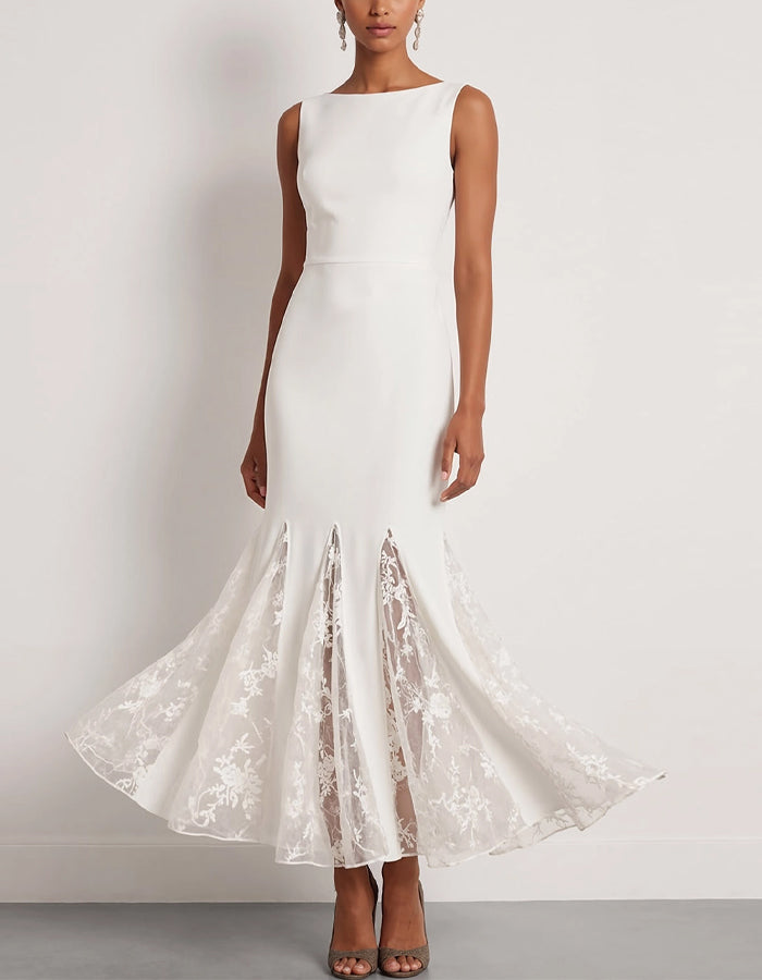 Solid Color Sleeveless Lace Patchwork Maxi Dress