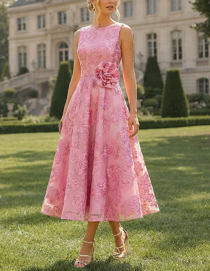 Solid Color Sleeveless Textured Fabric Midi Dress