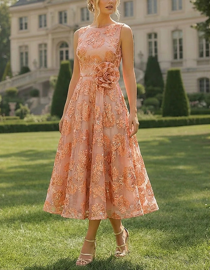 Solid Color Sleeveless Textured Fabric Midi Dress