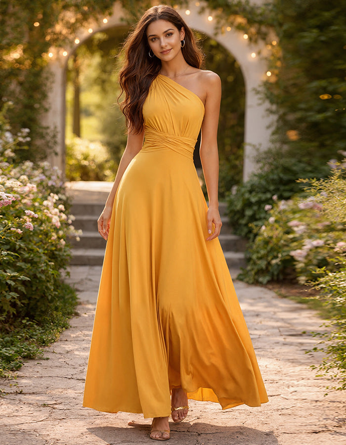 Yellow Off Shoulder Twisted Waist Maxi Dress