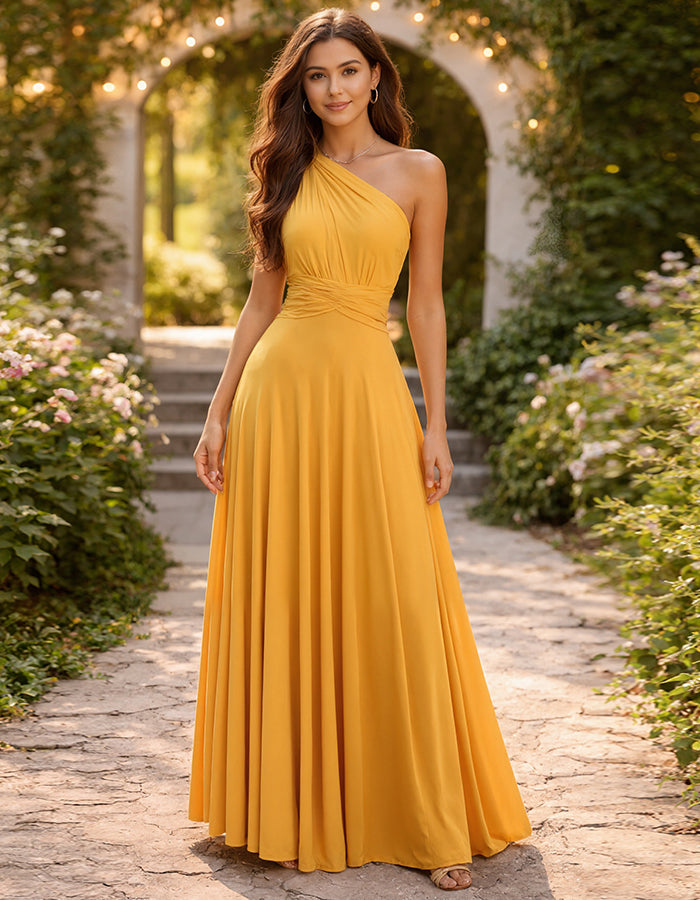 Yellow Off Shoulder Twisted Waist Maxi Dress