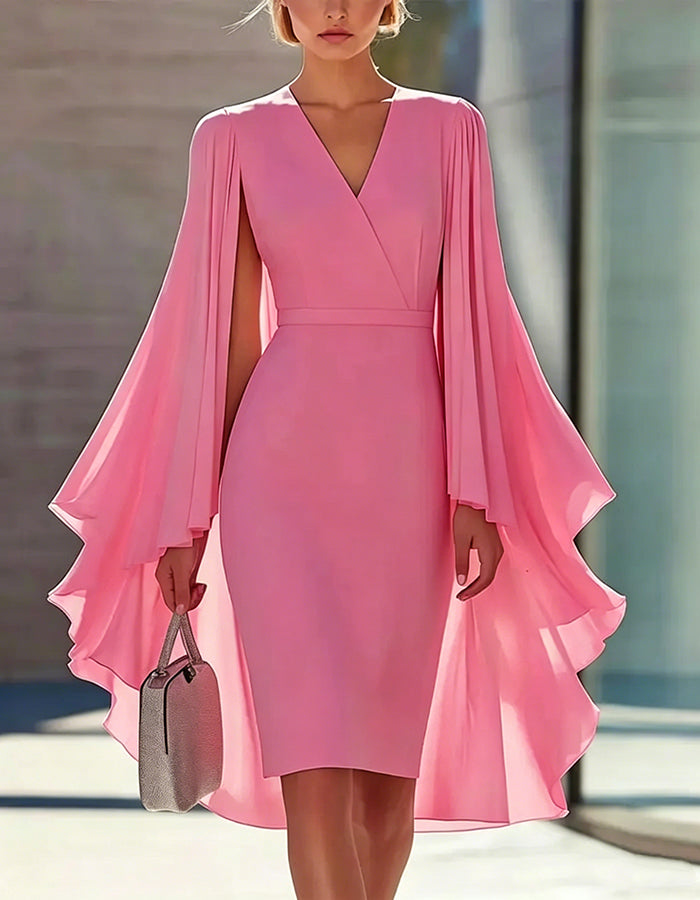 Minivestido Rosa de Estilo Capa con Ajuste en la Cintura