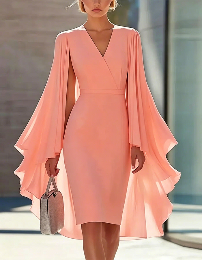 Minivestido Rosa de Estilo Capa con Ajuste en la Cintura