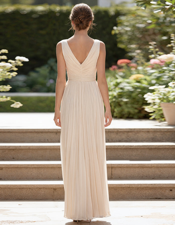 Light Beige Chiffon V-Neck Maxi Dress