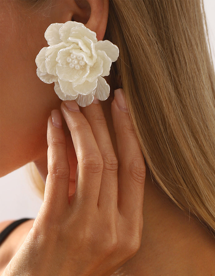 Multi Layered Faux Pearl Hand Woven Flower Earrings