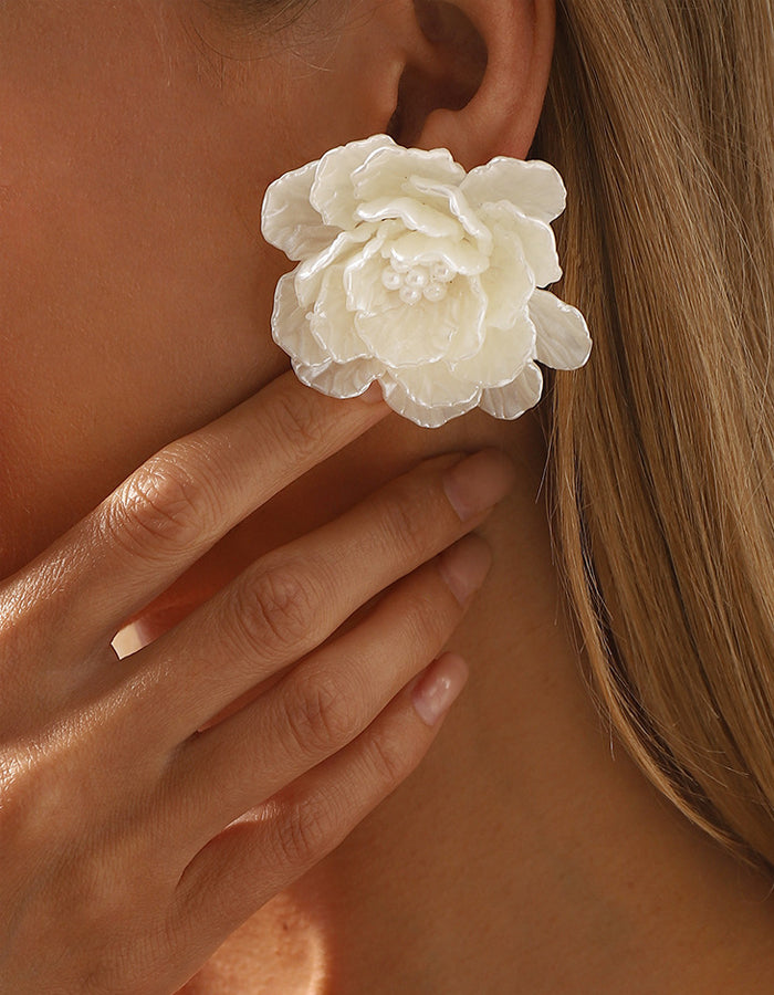 Multi Layered Faux Pearl Hand Woven Flower Earrings