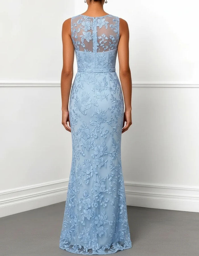 Light Blue Floral Lace Mermaid Maxi Dress