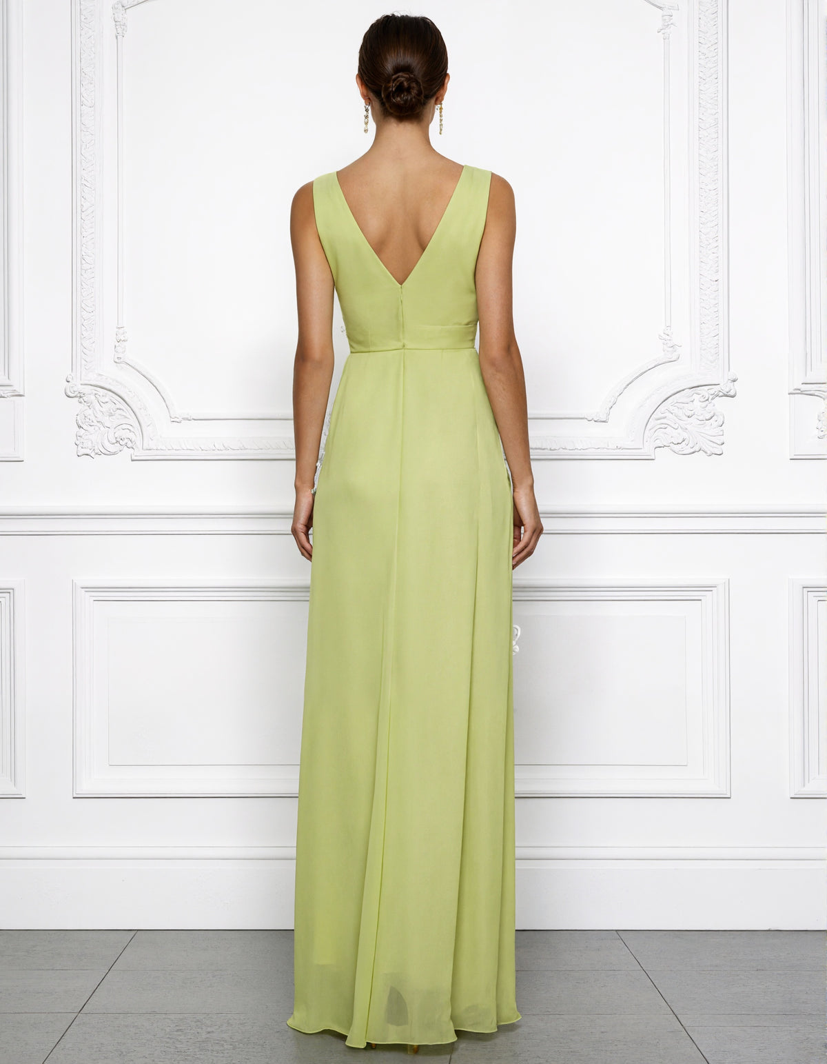 Yellow Green Chiffon V-Neck Maxi Dress