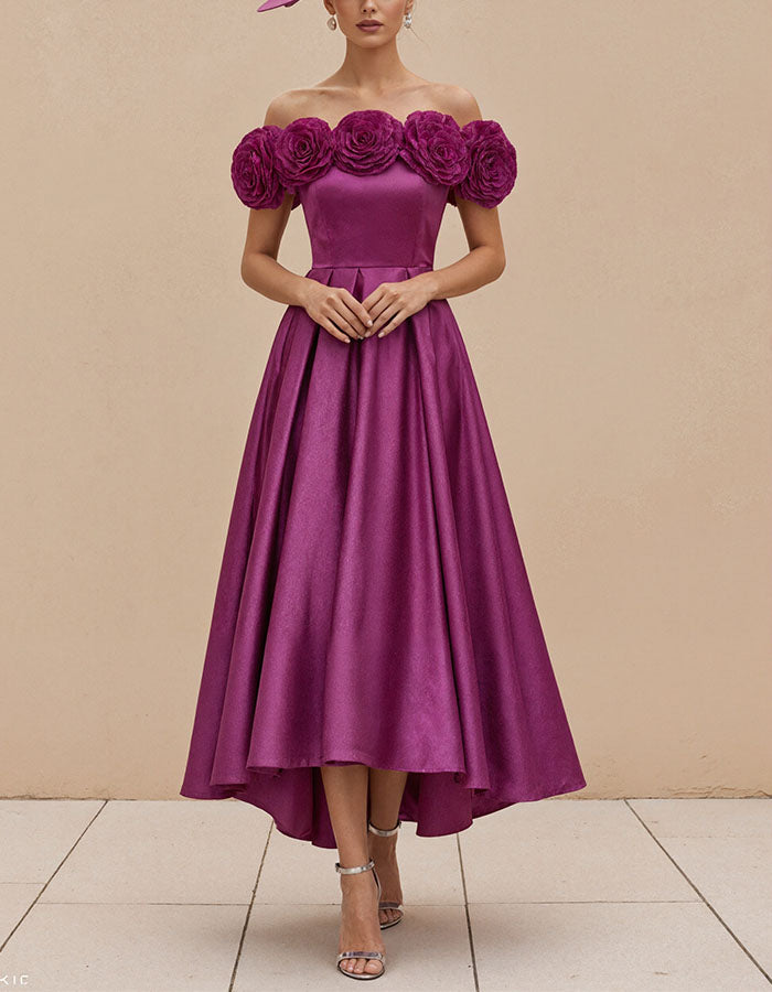 Rose Pink Satin Off Shoulder Maxi Dress