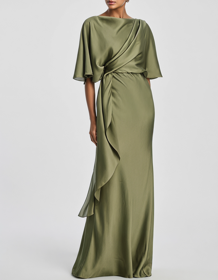 Draped Satin Evening Maxi Dress