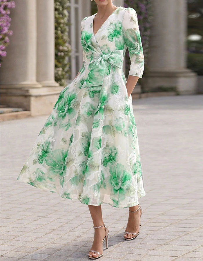Solid Color Watercolor Pink Flowers Midi Dress
