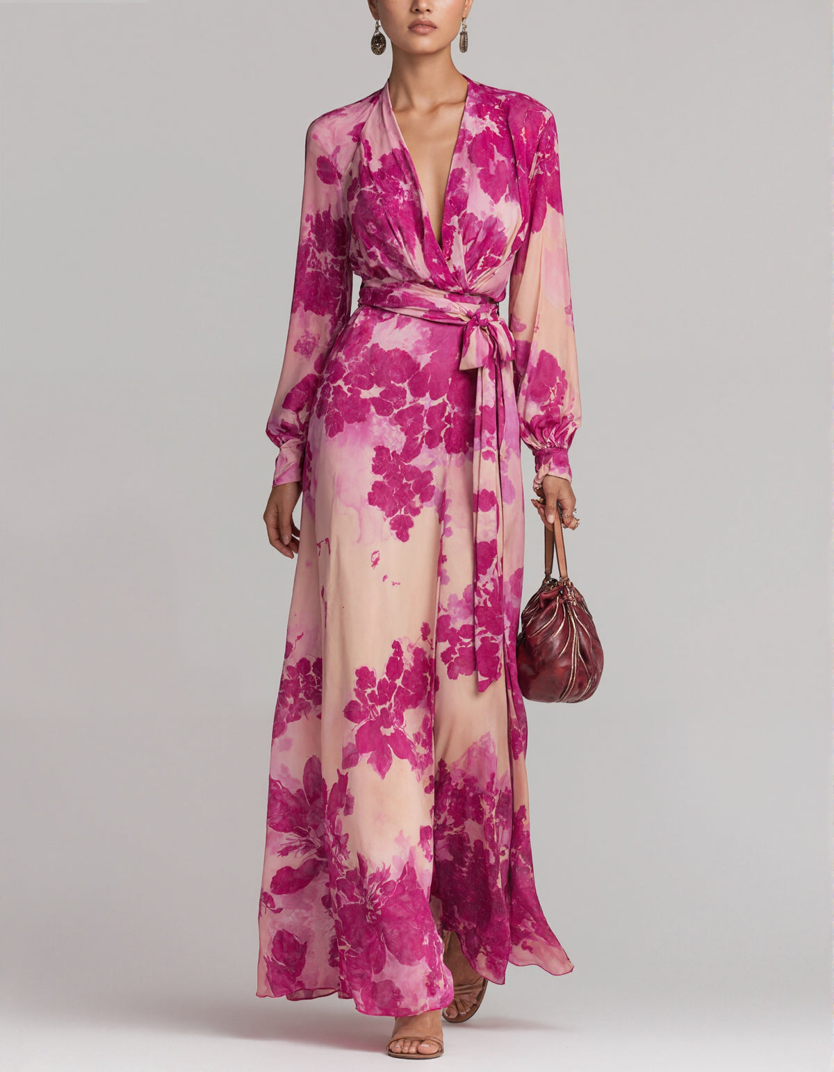 Rose Pink Floral Chiffon Maxi Dress