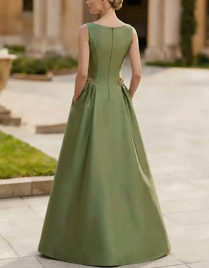 Satin Bateau Neck A-Line Maxi Dress