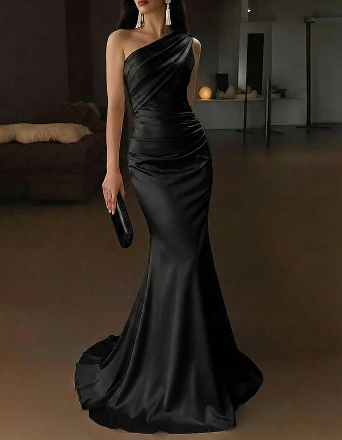 Solid Color Satin Shoulder Maxi Dress