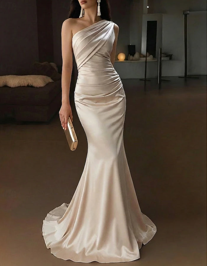 Solid Color Satin Shoulder Maxi Dress