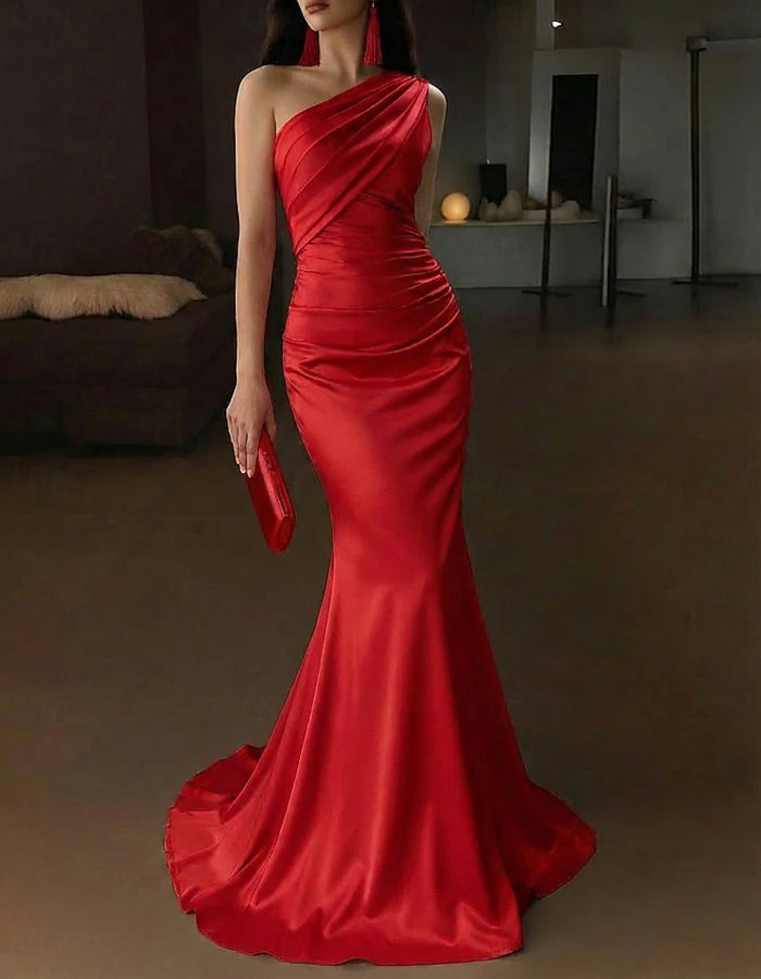 Solid Color Satin Shoulder Maxi Dress