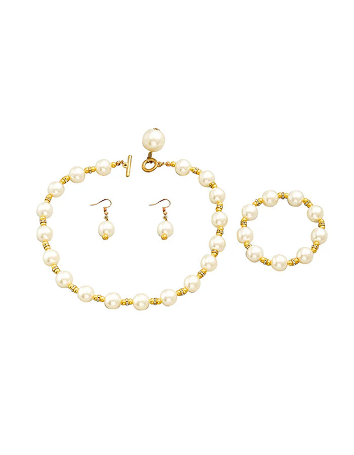 Mother Of Pearl Earrings  Necklace  And Bracelet 3-piece Set