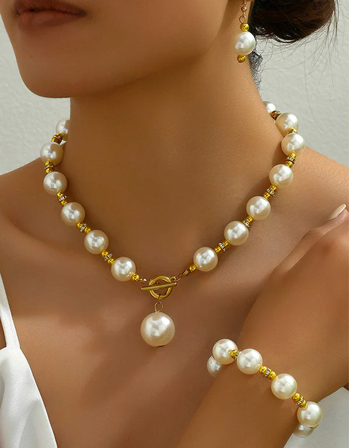 Mother Of Pearl Earrings  Necklace  And Bracelet 3-piece Set
