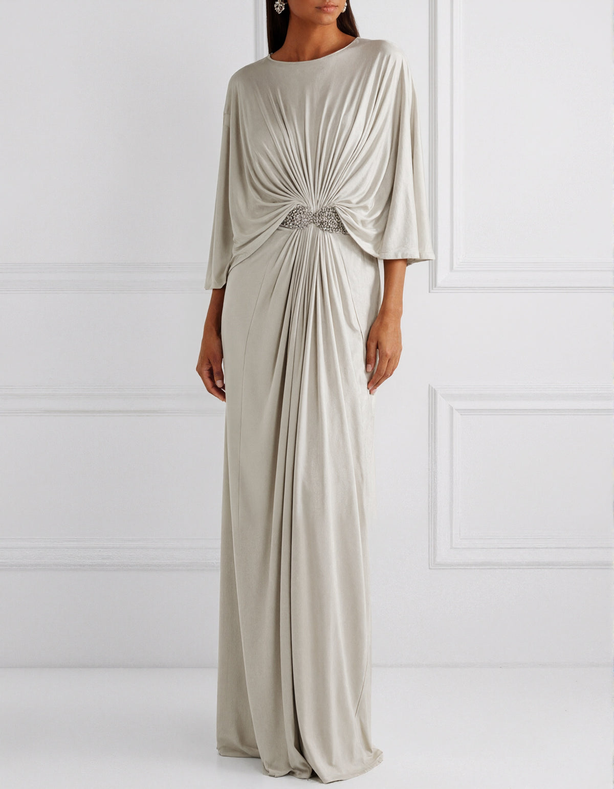 Light Gray Batwing Sleeves Maxi Dress