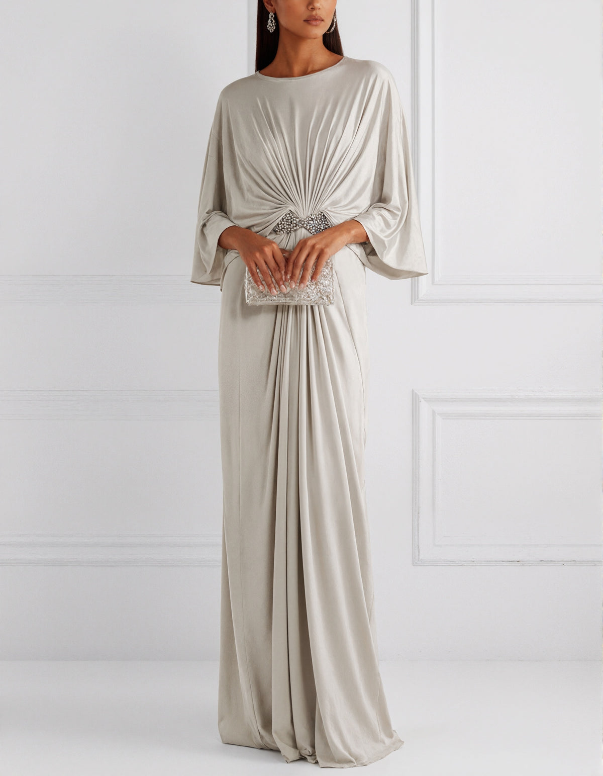 Light Gray Batwing Sleeves Maxi Dress
