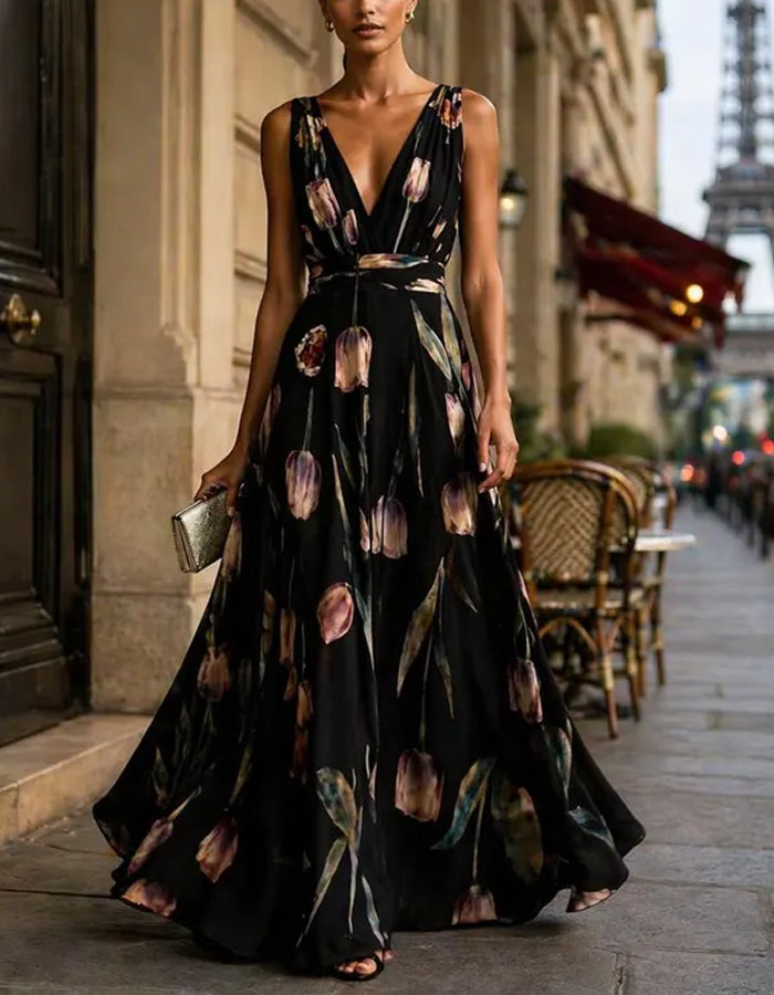 Solid Color Chiffon Tulip Print Maxi Dress – Alizua