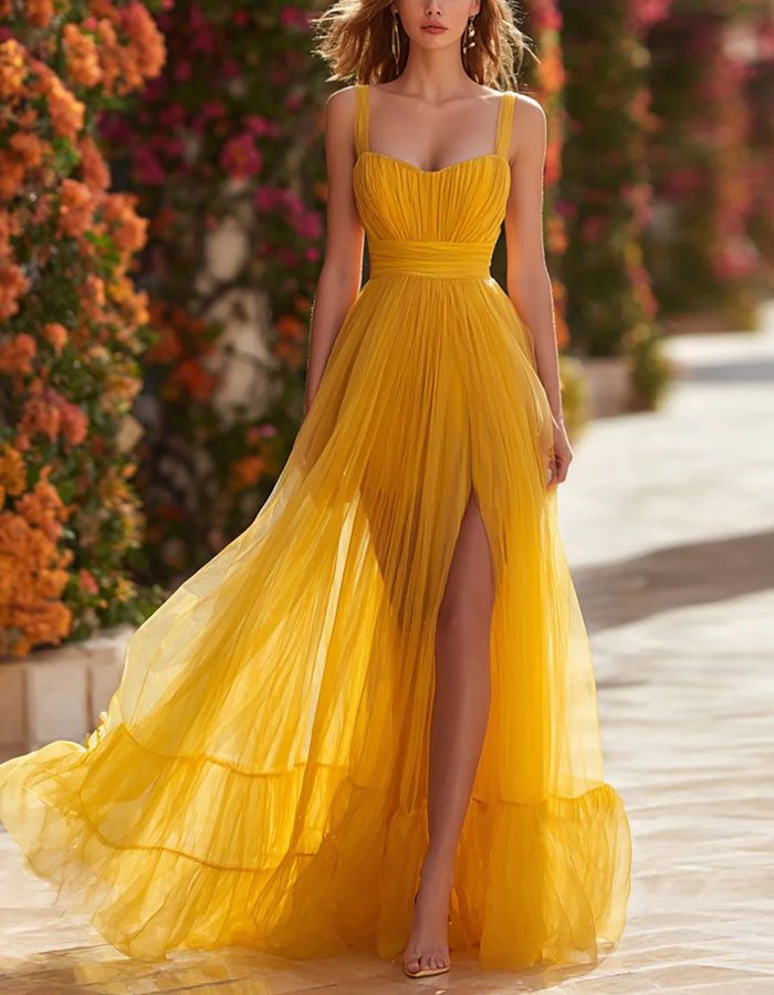 Yellow Sheer Camisole Maxi Dress