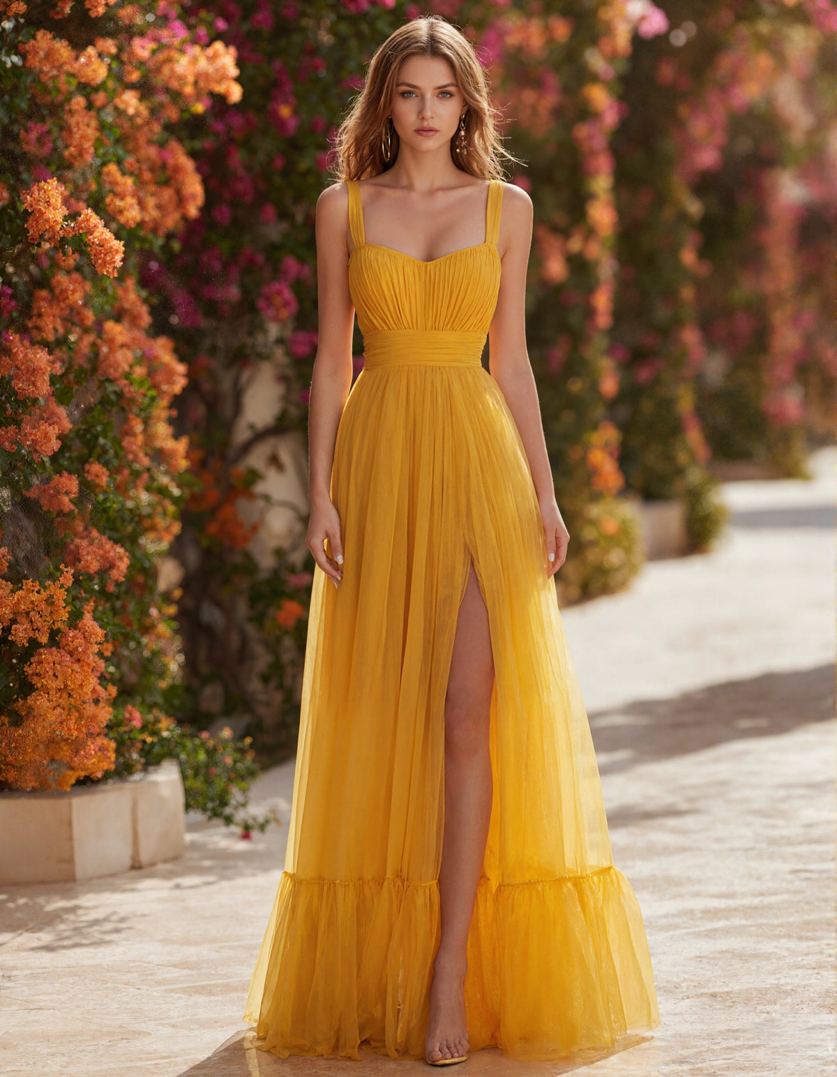 Yellow Sheer Camisole Maxi Dress