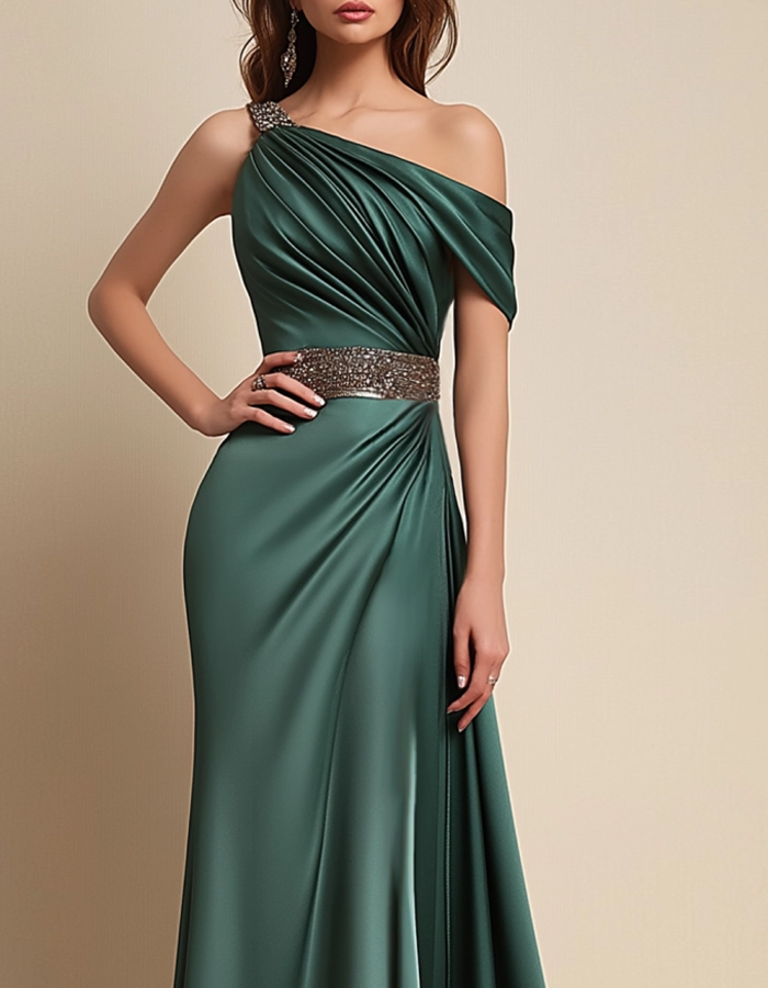 Multicolor Satin One-Shoulder Maxi Dress