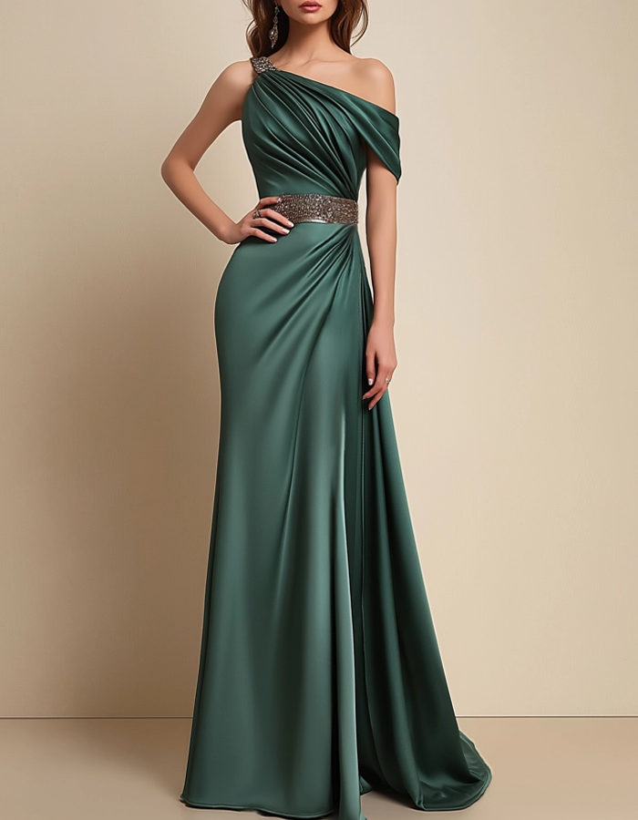 Multicolor Satin One-Shoulder Maxi Dress